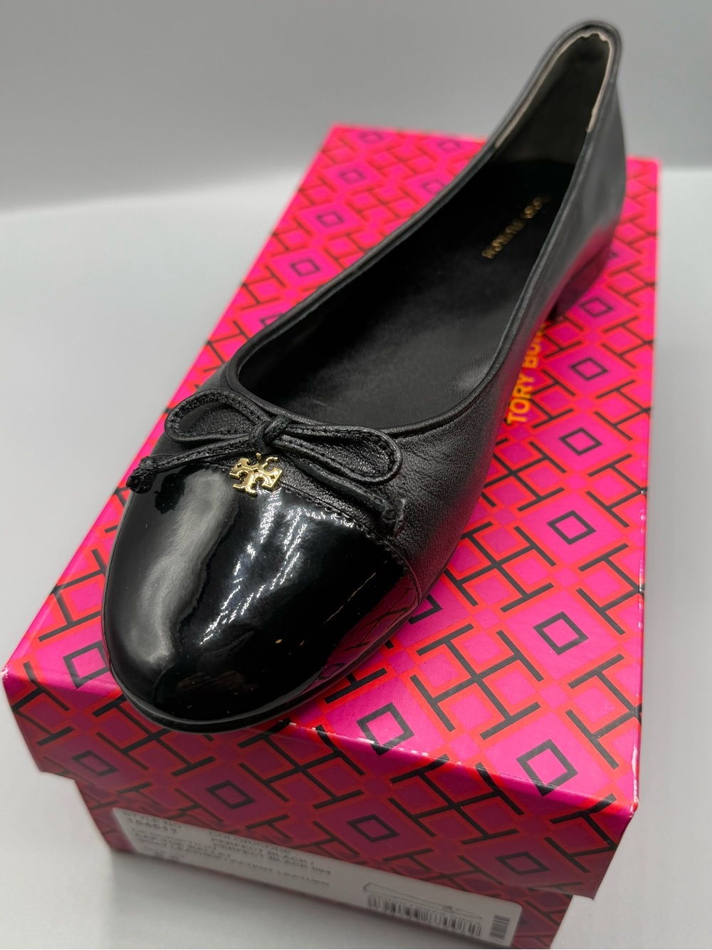 Tory Burch Black Leather & Patent Cap-Toe Ballet Flat